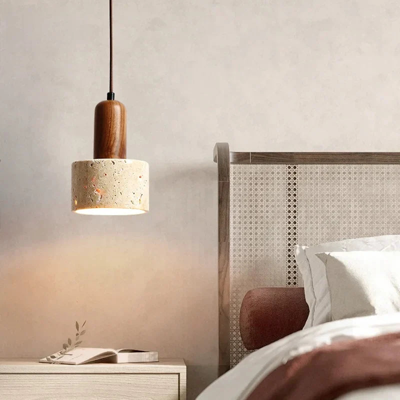 Afralia™ Yellow Travertine Cylinder Stone LED Pendant Lights for Interior Lighting