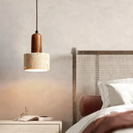 Afralia™ Yellow Travertine Cylinder Stone LED Pendant Lights for Interior Lighting