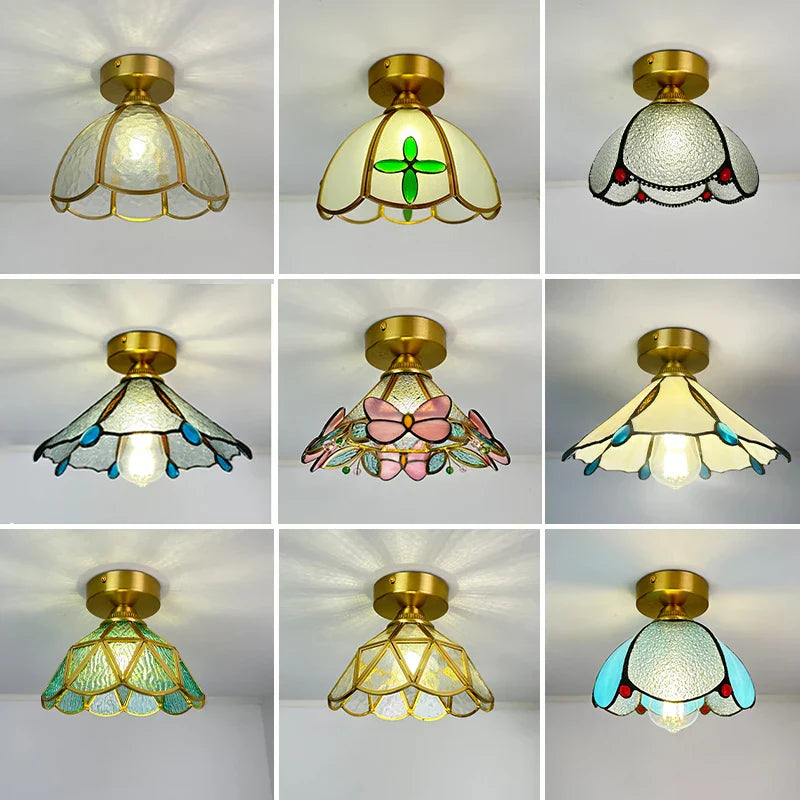 Modern Glass Copper LED Ceiling Light Fixture for Balcony, Living Room, Porch.