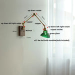 Nordic Green LED Swing Arm Wall Lamp Sconce Glass Walnut Wood Mirror Light
