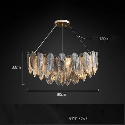 White Glass Feather LED Chandelier - Designer Oval Goose Feather Lighting