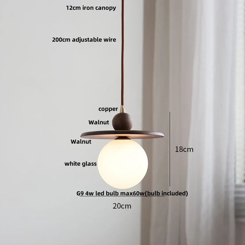 Afralia™ Glass LED Pendant Lamp with Walnut Wood Brass Accent