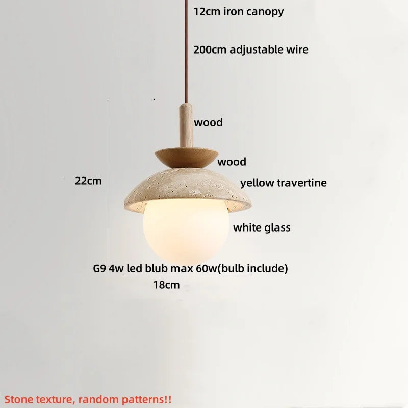LED Wood Pendant Light Fixture Wabi Sabi Hang Lamp for Living Room