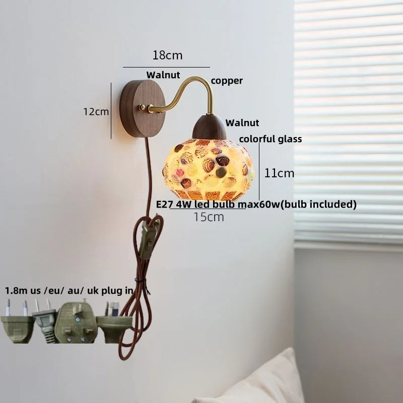 Shell Glass LED Wall Light Tiffany Style Bedside Lamp