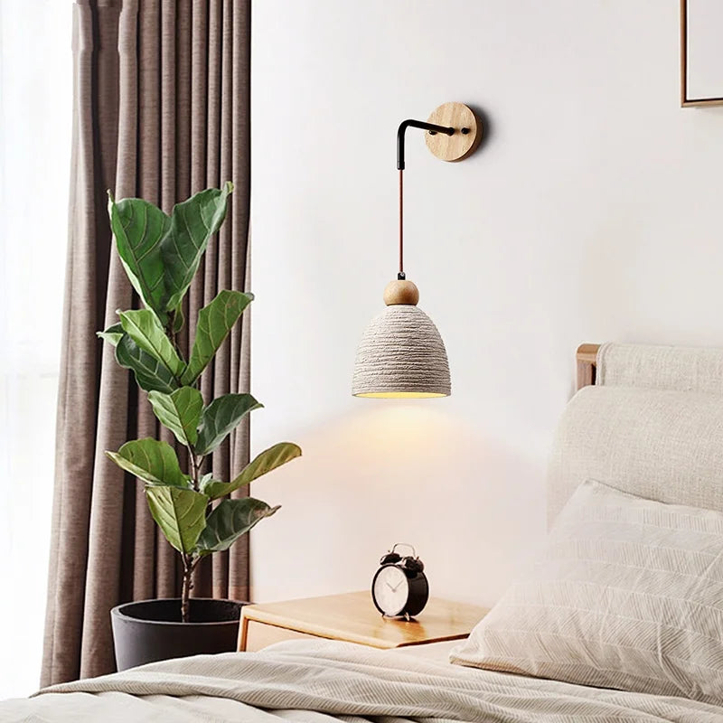 Japanese Style LED Wood Wall Light with Pull Chain Switch for Bedroom and Restaurant