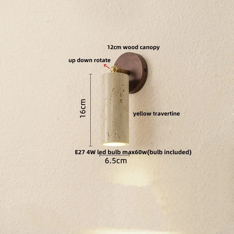 Yellow Travertine LED Wall Light with Pull Chain Switch, Modern Nordic Design