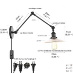 Industrial Loft Swing Arm Wall Sconce Clear Glass Pull Chain Switch Bedside Lamp