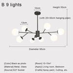 Nordic Black Glass Ball Ceiling Chandelier for Living Room Kitchen Bedroom Dining Home Décor