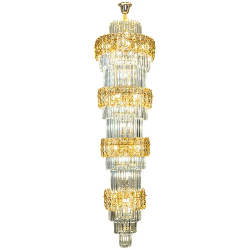 Elegant Crystal Hollow Long Chandelier for Duplex Living Room and Stairwell