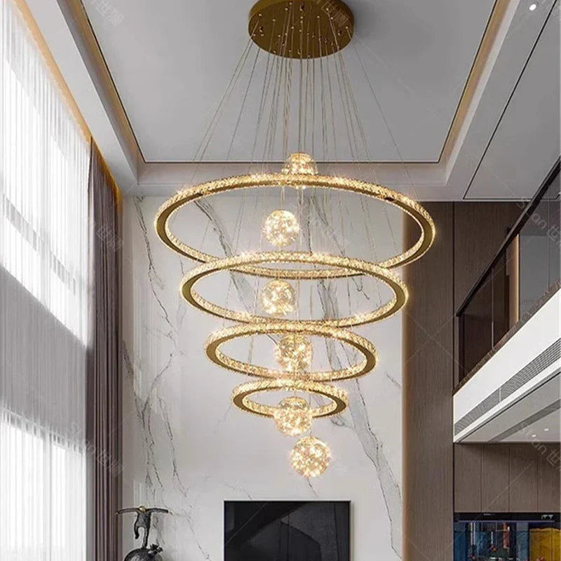 Crystal Chandelier: Luxury Stair Pendant Light for Living Room, Ceiling & Indoor Lighting