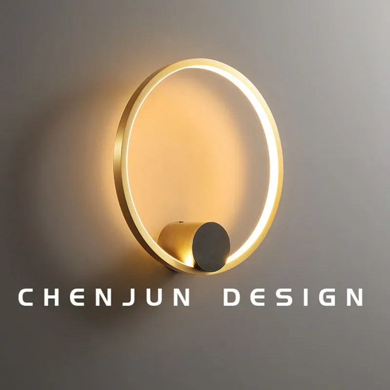 Copper Living Room LED Wall Lamp Light Luxury Modern Simple Circular Corridor TV Wall Bedroom