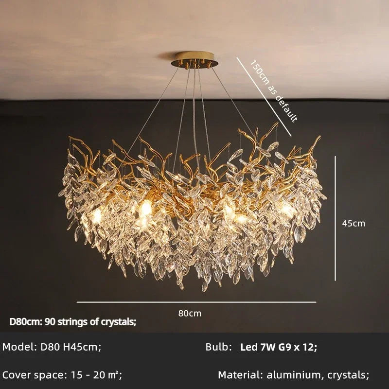Crystal LED Pendant Lights Gold Dining Room Branch Chandelier