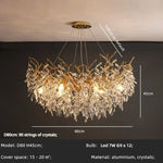 Crystal LED Pendant Lights Gold Dining Room Branch Chandelier