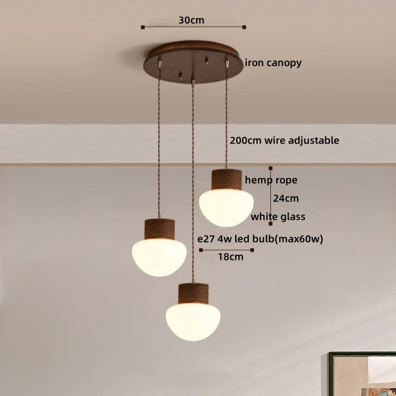 Hemp Rope LED Pendant Light - Nordic Glass Hanging Lamp for Home Decor