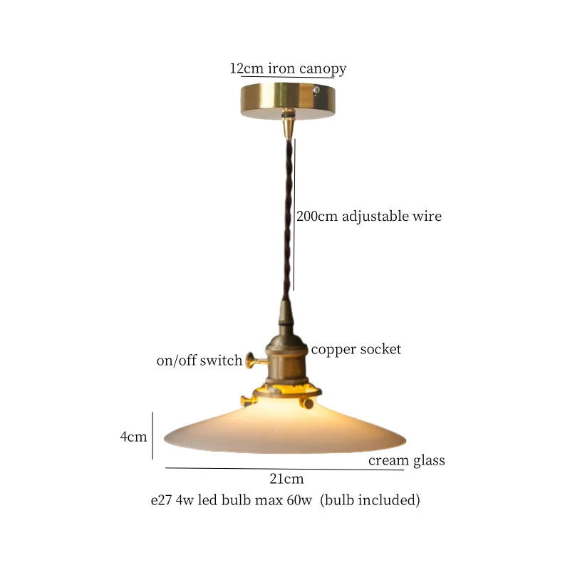 Afralia™ Cream Glass LED Pendant Brass Hanging Lamp for Kitchen Restaurant Living Room