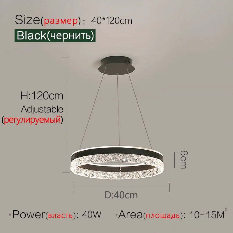 Crystal Ring LED Pendant Light - Modern Home Lighting for Bedroom and Restaurant