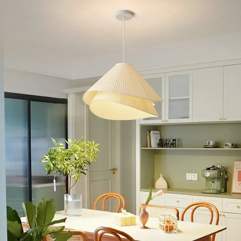 Nordic Pleated Fabric E27 Pendant Light Dining Room Creamy Hanging Lamp Bedroom Suspend Lamp - Afralia™