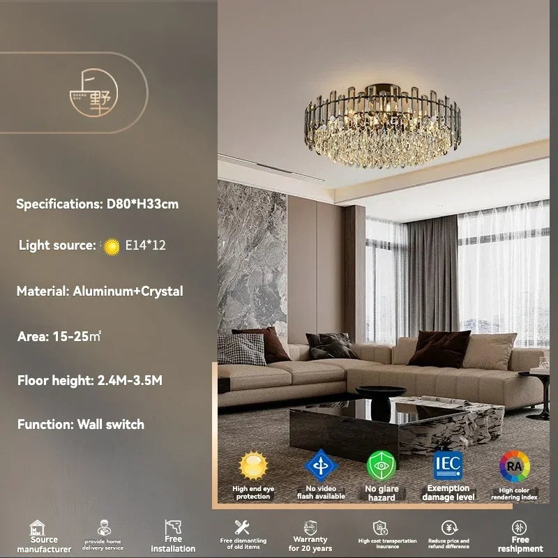 Gold Crystal Ceiling Chandelier: Luxury Modern LED Pendant for Home Décor