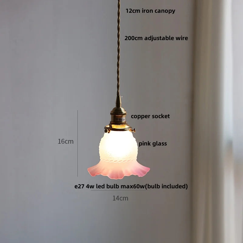 White Glass LED Pendant Lamp Copper Hanging Light Nordic Modern