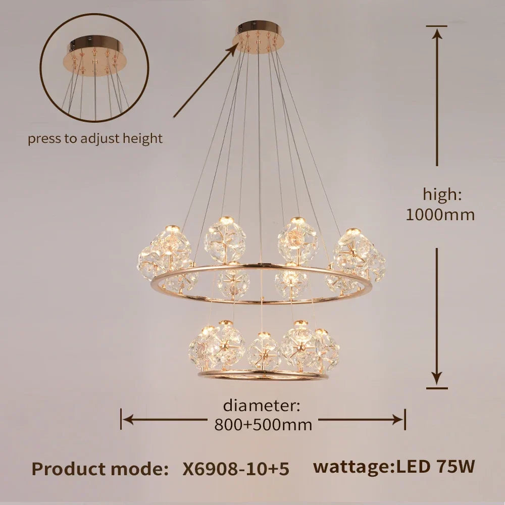 Sunflower Crystal Chandelier: Luxury Gold & Black LED Pendant Light