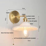Vintage Green Glass LED Wall Light with Pull Chain Switch