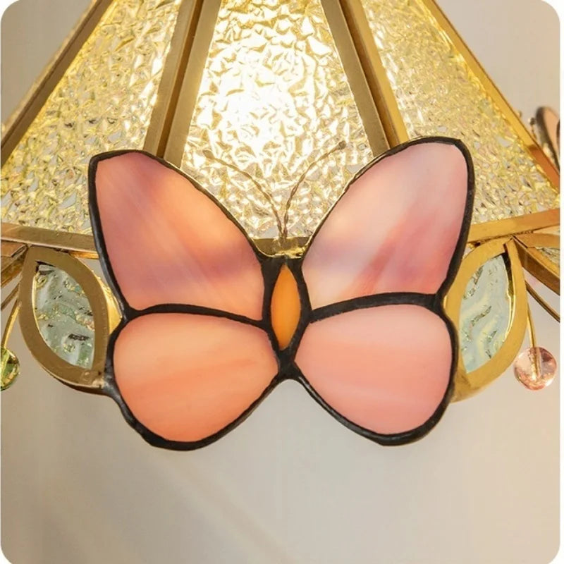 Tiffany Glass LED Pendant Light - Copper Vintage Hanging Lamp