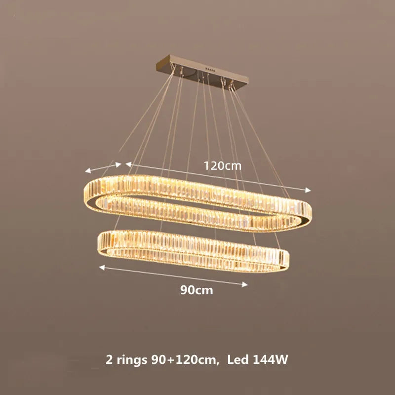 Crystal Chandelier Pendant Lights Dimmable LED Oval Lustre Hang Lamp