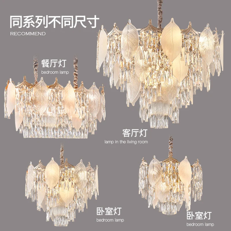 Crystal Leaves Chandelier: Elegant Postmodern Lighting for Living Room, Dining Room, Bedroom
