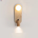 Wood Rotate LED Wall Lights with Glass Ball Yellow Travertine Effect