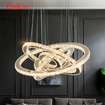 Crystal Chrome LED Pendant Light Rings Chandelier for Living Room Bedroom