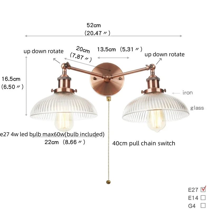 Vintage Loft Art Glass Wall Lamp - LED Study Aisle Bedside Light