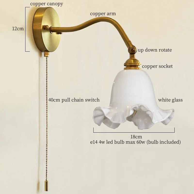 Afralia™ Glass LED Wall Light Fixture Bedroom Stair Living Room Bedside Lamp Vintage Copper