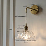 Amber Glass LED Wall Sconce, Brass Finish, Adjustable Wire, Modern Nordic Style