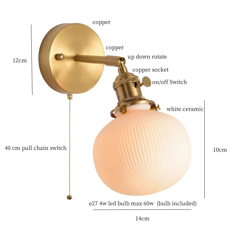 White Ceramic Ball LED Wall Lamp - Japanese Vintage Wall Sconce Lighting