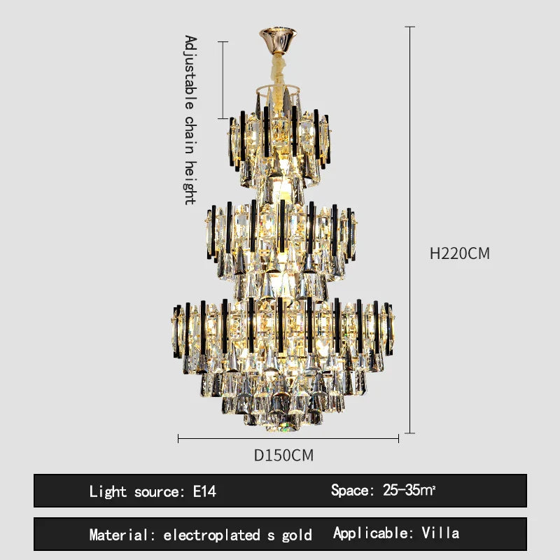 Crystal Loft Chandelier: Modern Luxury Pendant Light for Living Room or Hotel Lobby