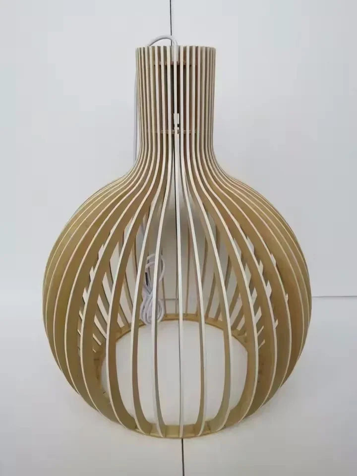 Wooden Bird Cage Pendant Lamp - Nordic Ceiling Hanging Light for Dining Room