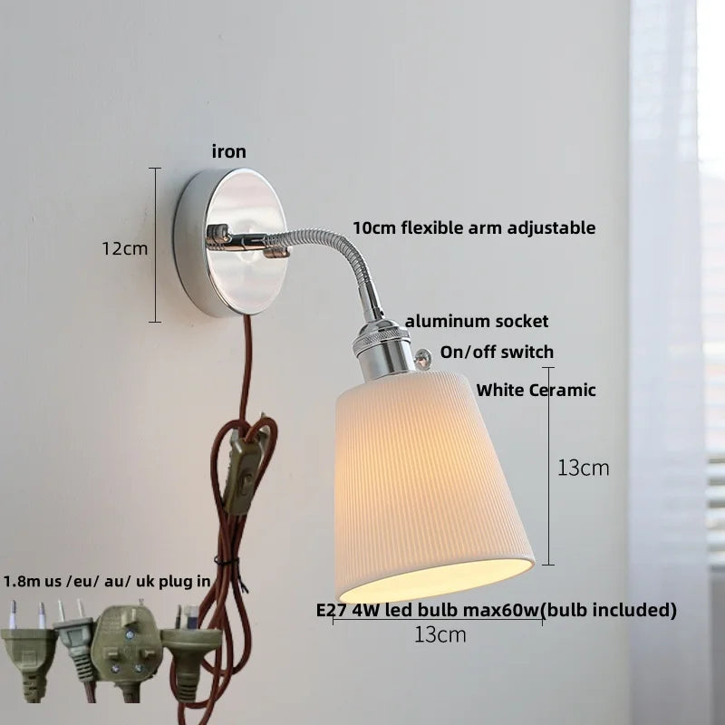 White Ceramic LED Wall Lights Adjustable Modern Bedside Lamp