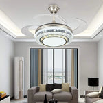 Gold Crystal Retractable Blades Modern LED Ceiling Fan 42" Smart Lightning