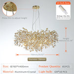 Sun Crystal Gold Lustre Chandelier: Nordic Villa Restaurant LED Ceiling Lamps