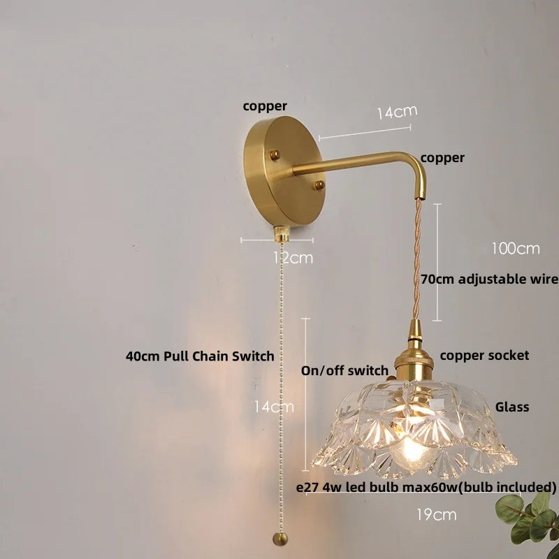 Clear Glass LED Wall Light with Pull Chain Switch