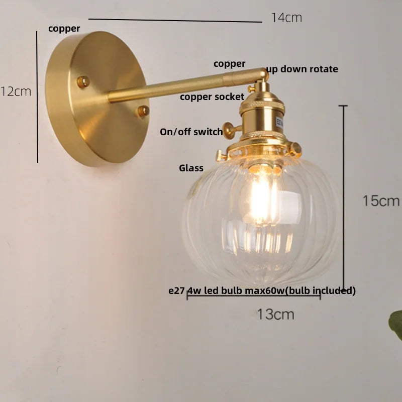 Nordic LED Glass Wall Light Fixture with Pull Chain Switch - Modern Rotating Bedside Lamp