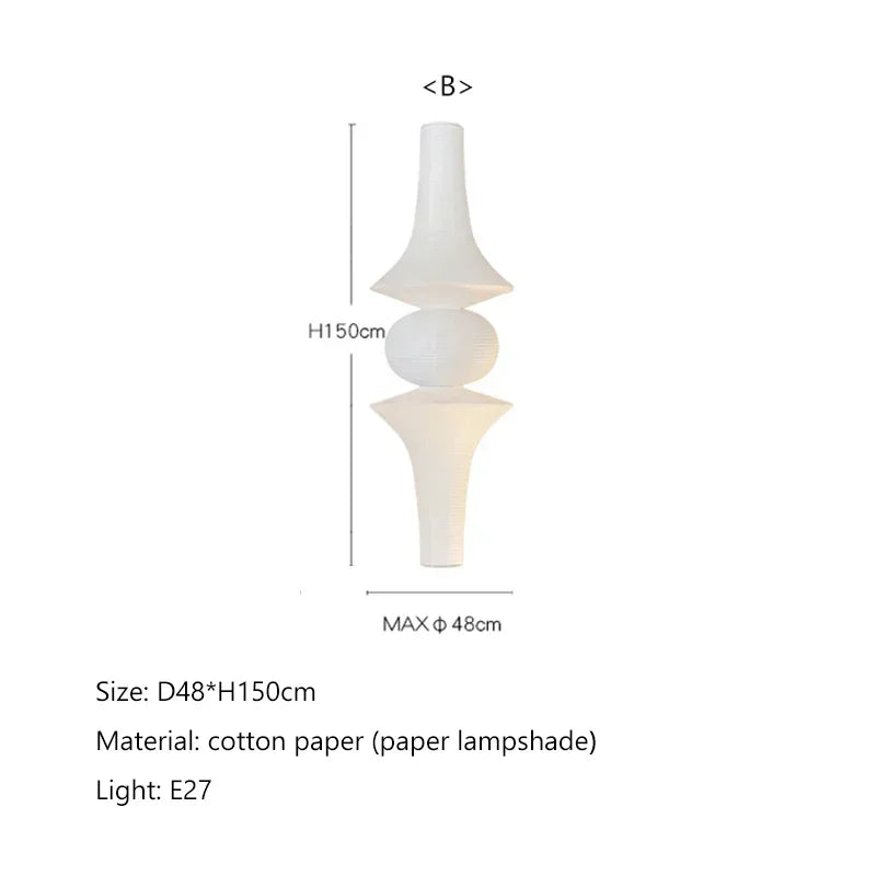 Japanese Cotton Paper Pendant Lamp Wabi Sabi Chandelier with E27 Bulb