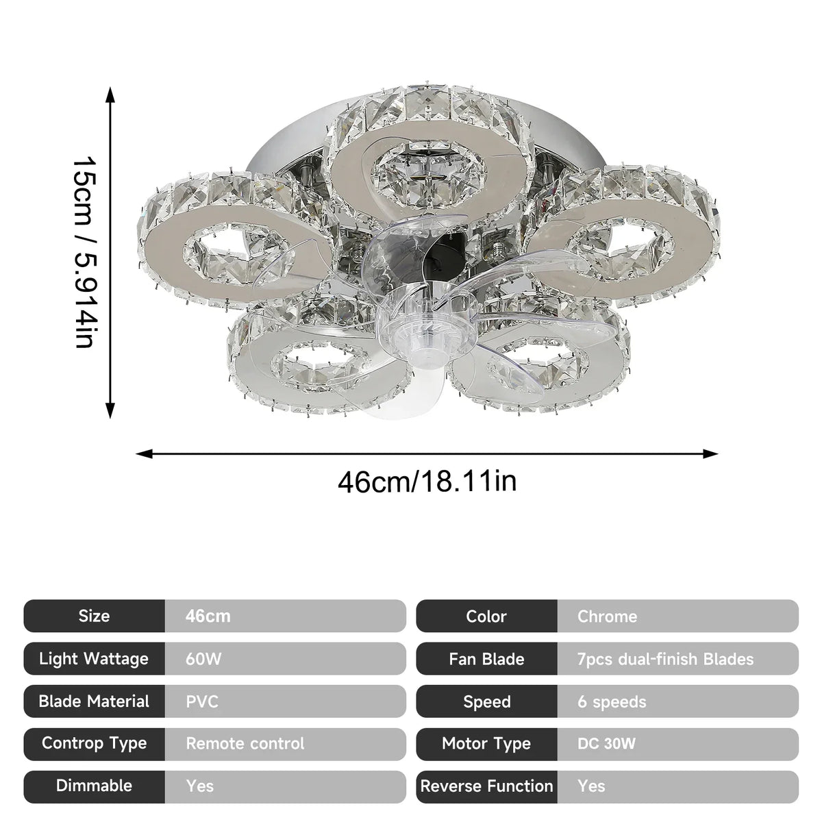 Crystal Luxury Ceiling Fan with LED Lamp Chandelier Smart Home Decor Fixtures