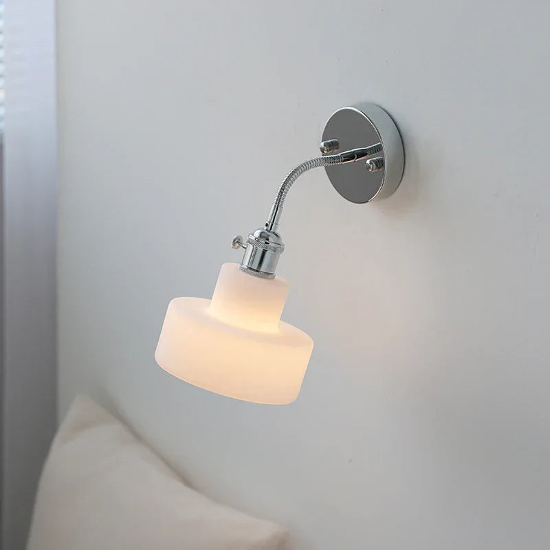 Adjustable Arm LED Wall Light Fixture with Pull Chain Switch, White Glass