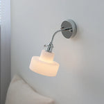 Adjustable Arm LED Wall Light Fixture with Pull Chain Switch, White Glass