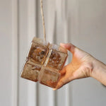 Afralia™ Amber Glass Cube LED Pendant Lights, Japanese Style for Kitchen, Bedroom, Coffee.