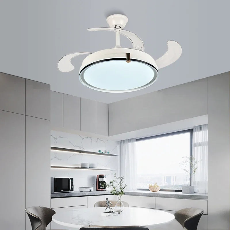 Remote Control LED Ceiling Fan with Retractable Blades for Living Room