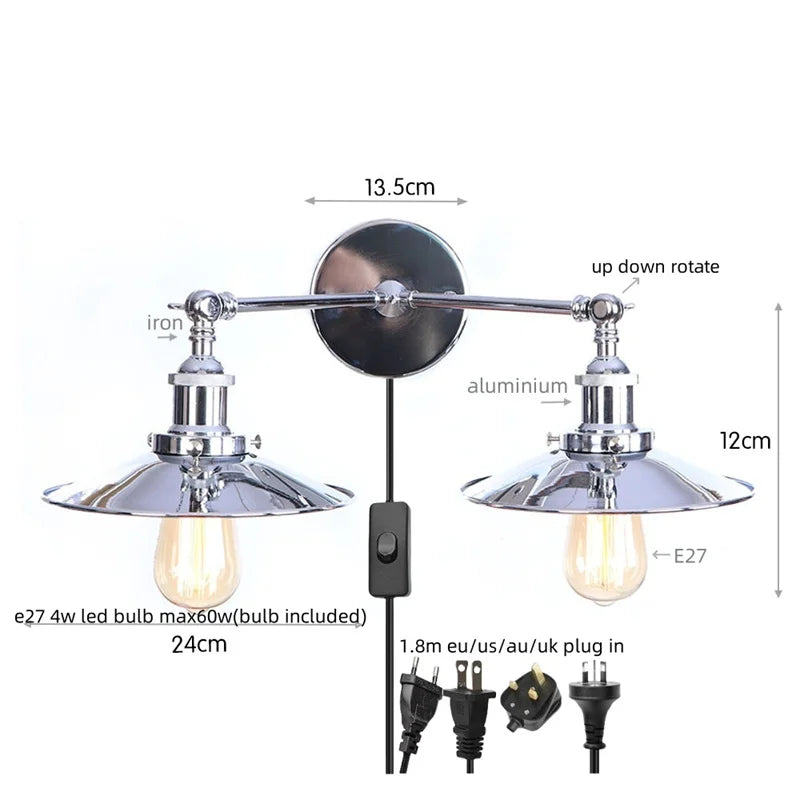 Afralia™ Dual Head LED Wall Light Pink Industrial Bedside Lamp