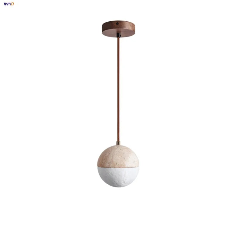 Yellow Travertine LED Pendant Light - Modern Nordic Style Dining Room Fixture.