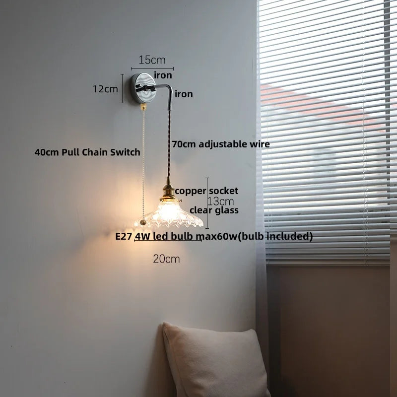 White Glass LED Wall Lights with Pull Chain Switch for Modern Decor